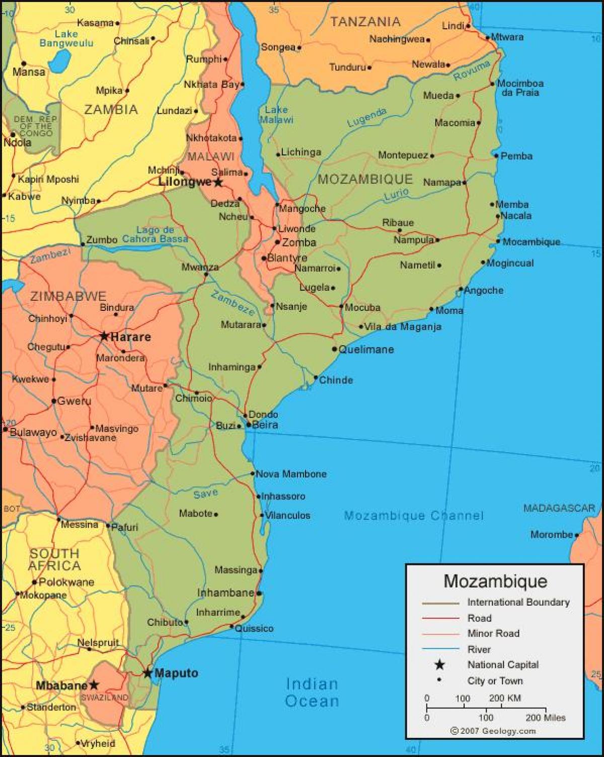 Mozambik sahil şeridi haritası 